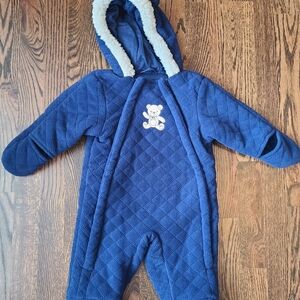 Wippette Kids Navy Infant Fleece Snowsuit Bunting with Hood 3/6 mos Bear